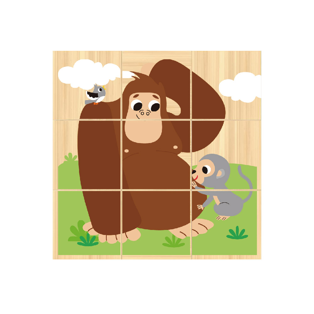 Wooden Building Blocks Animal Rubik's Cube Puzzle, Animal 9-Piece Wooden 6-Sided Puzzle, Children's Educational Toys - Image 2