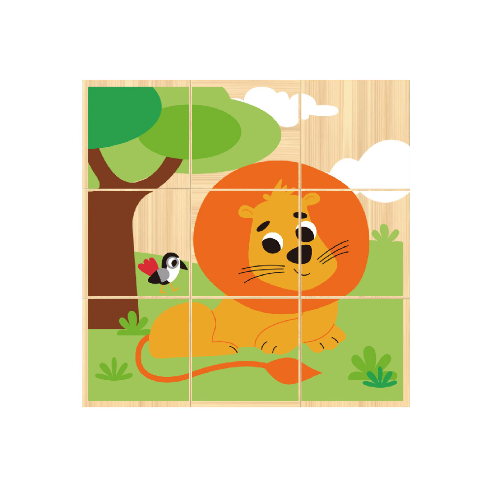 Wooden Building Blocks Animal Rubik's Cube Puzzle, Animal 9-Piece Wooden 6-Sided Puzzle, Children's Educational Toys - Image 3