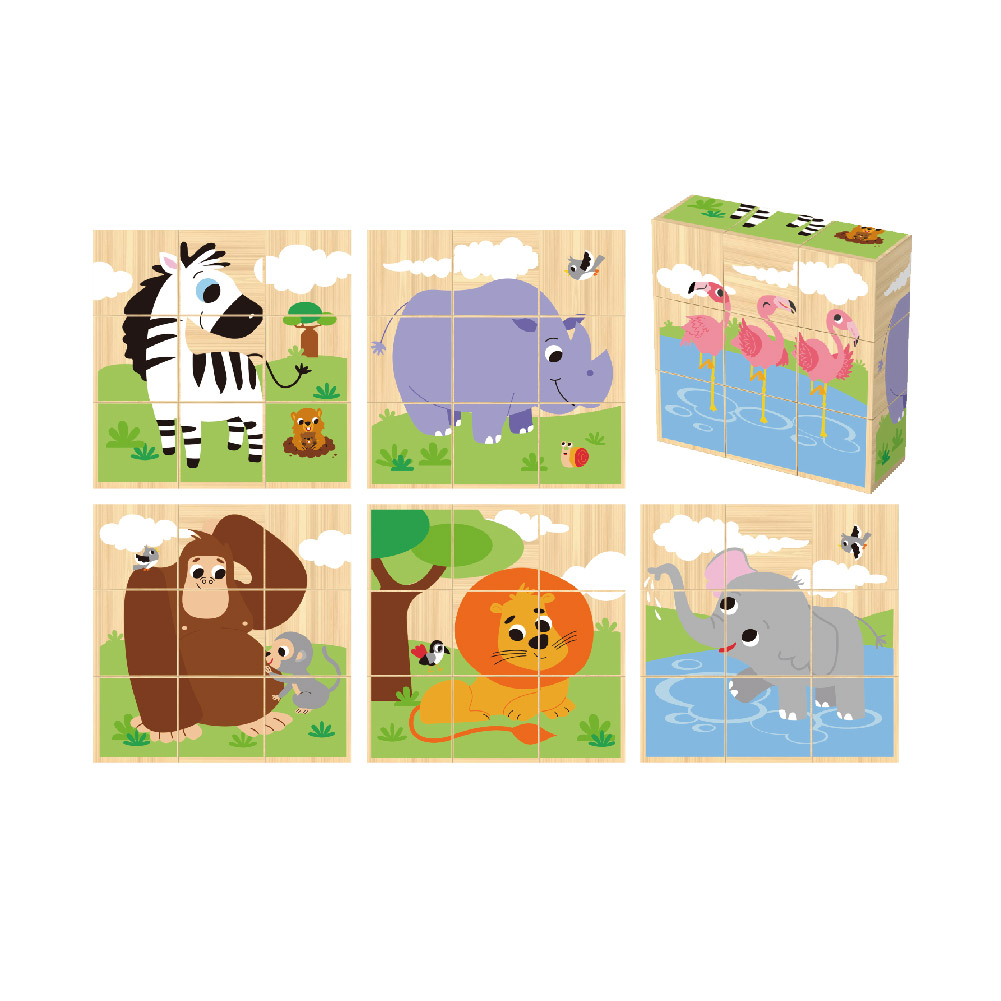 Wooden Building Blocks Animal Rubik's Cube Puzzle, Animal 9-Piece Wooden 6-Sided Puzzle, Children's Educational Toys - Image 4