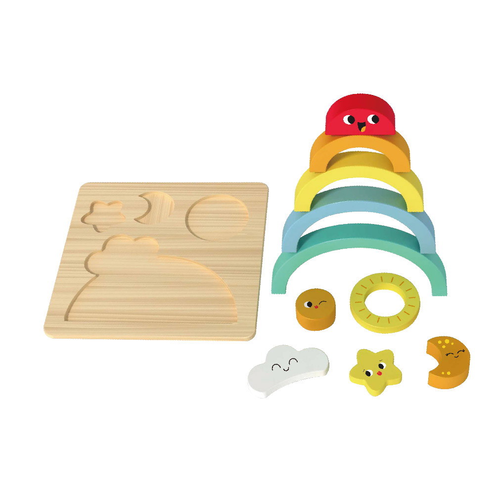 Wooden puzzles Montessori rainbow balance game puzzles Children's building block shape matching toys - Image 2