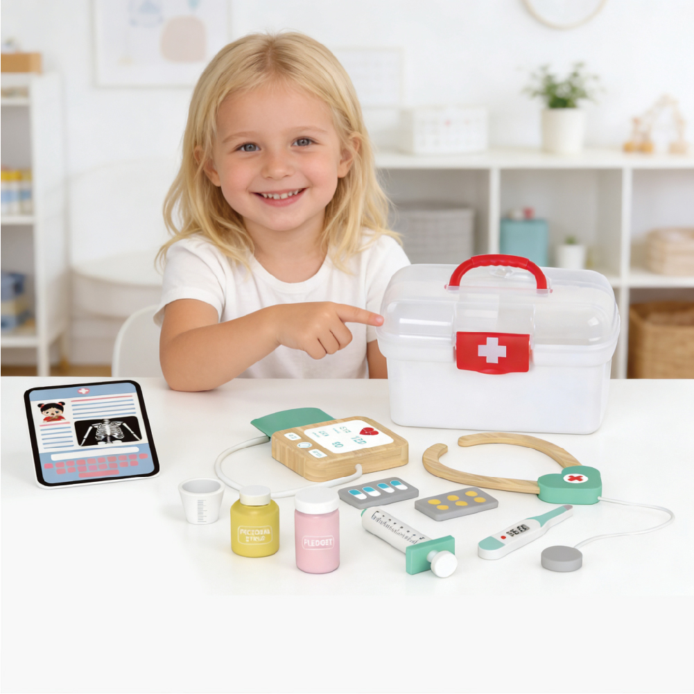 Wooden doctor toy set role play doctor medical toy set for kids