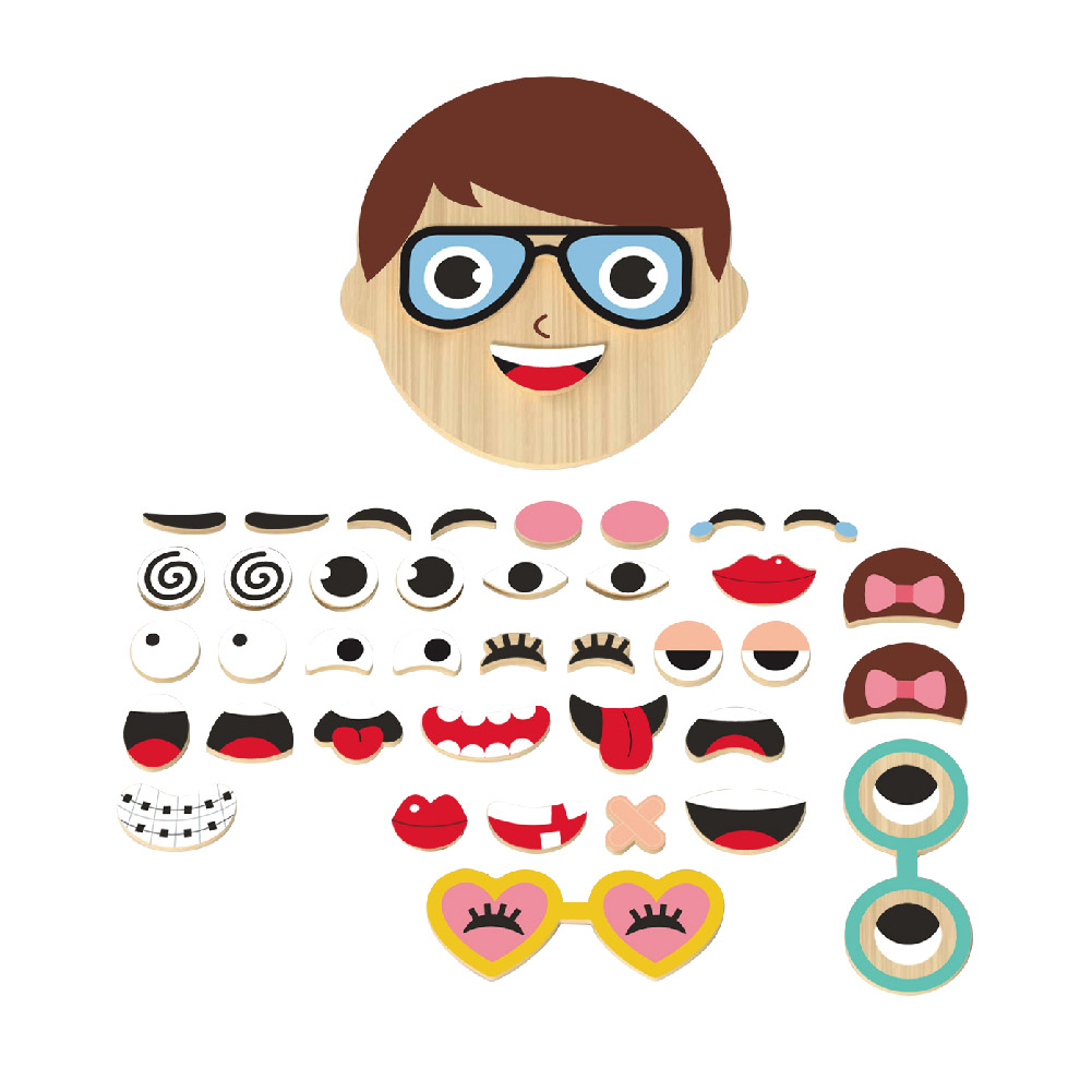 Wooden facial expressions, Montessori children's educational face changing building block learning toys - Image 3