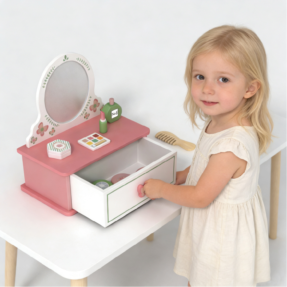Wooden Dressing Table Set Role Play Learning Cosmetics Toys for Girls