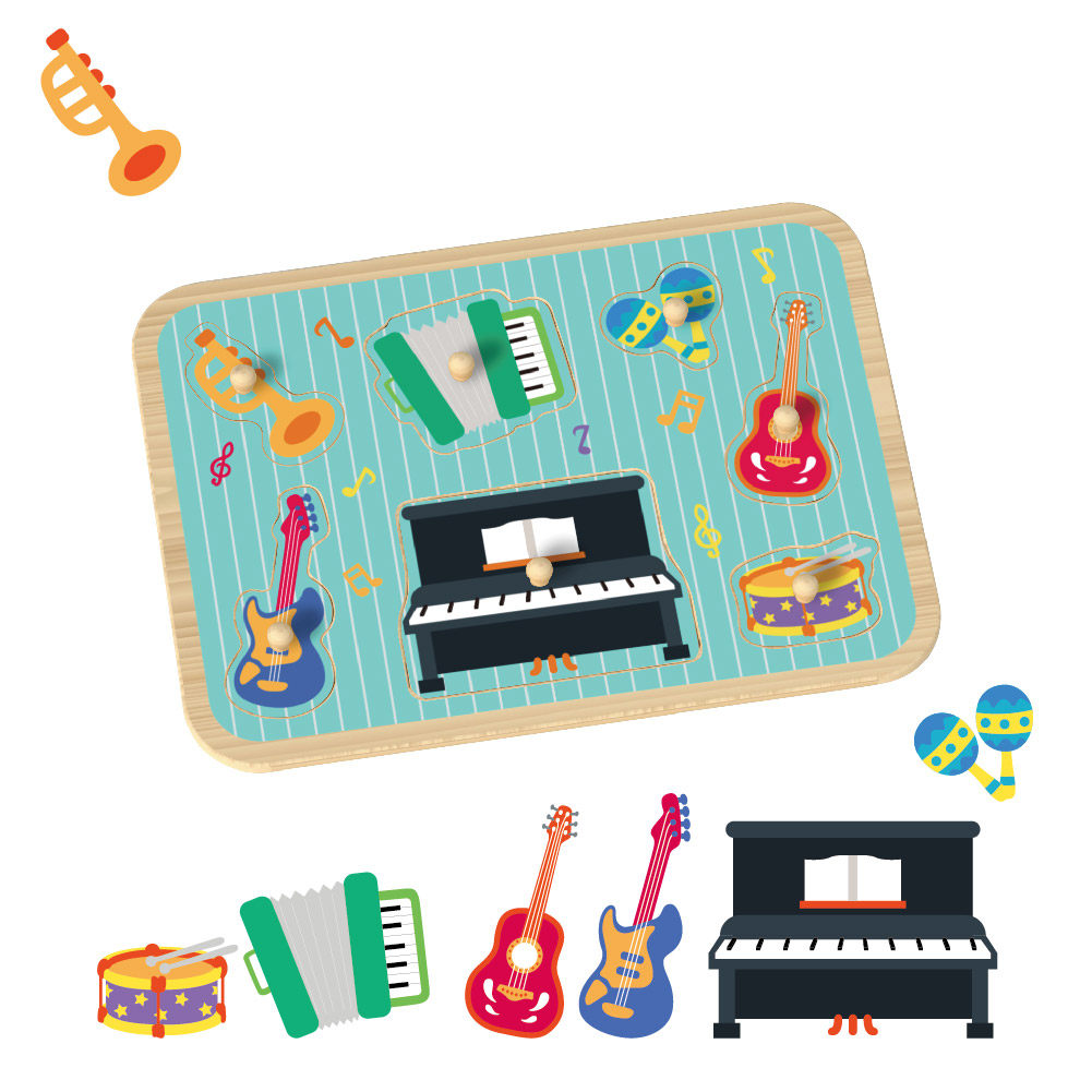 Hot Sale Montessori Musical Instrument Puzzle Early Education Wooden Jigsaw Wooden Peg Puzzle
