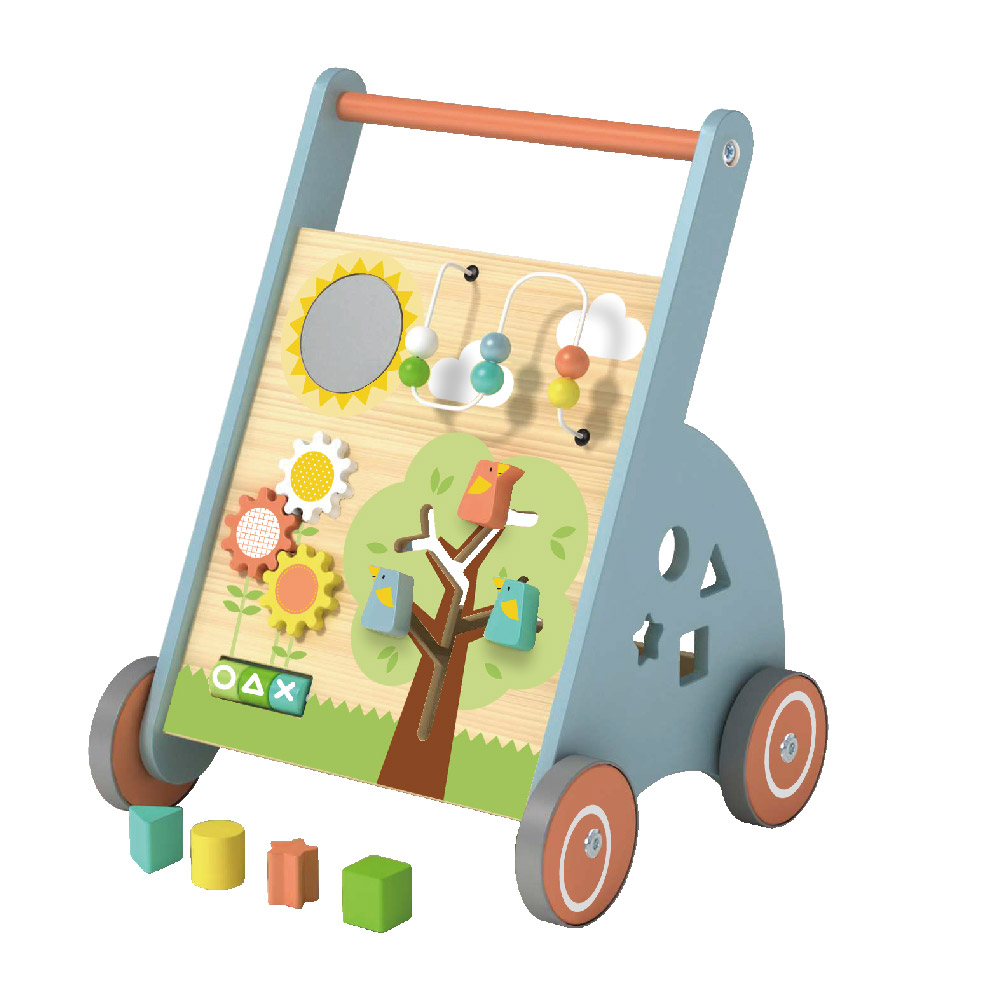 Wooden activity stroller, multi-function toddler educational walker, educational toys for kids learning to walk, sit-stand walker for babies - Image 2