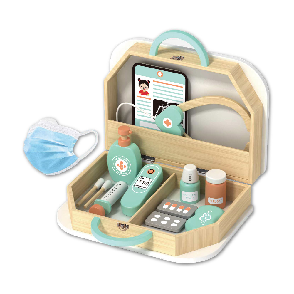Wooden doctor toy set role play children's educational wooden medical box toys - Image 2