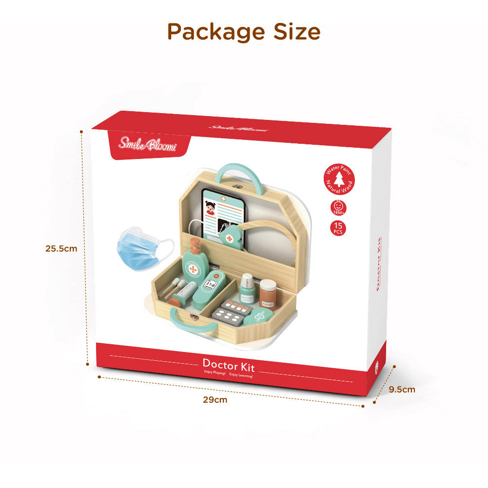 Wooden doctor toy set role play children's educational wooden medical box toys - Image 4
