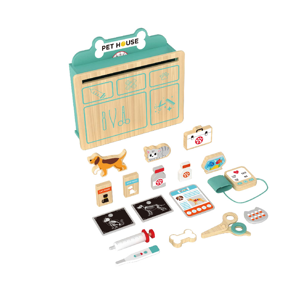 Mini wooden pet hospital set toy children role play pet doctor game - Image 2