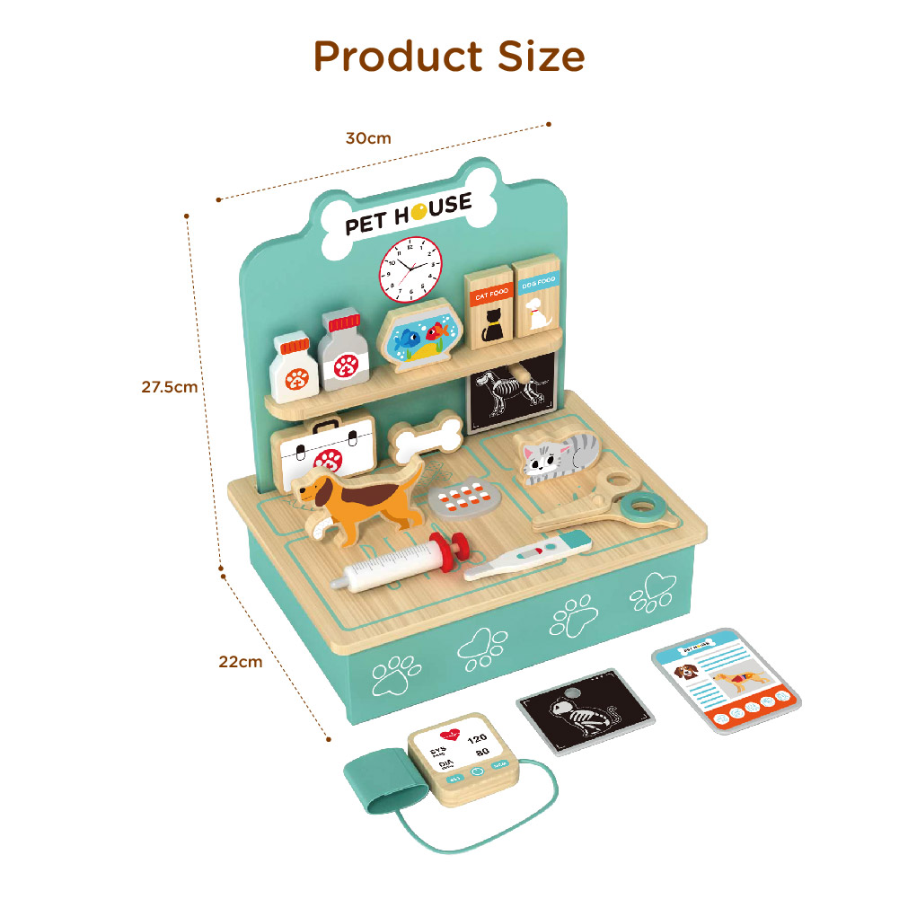Mini wooden pet hospital set toy children role play pet doctor game - Image 3