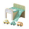 Wooden parking toy set with 3 mini wooden cars, double-story parking, role-play toys for boys and girls