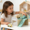 Wooden parking toy set with 3 mini wooden cars, double-story parking, role-play toys for boys and girls
