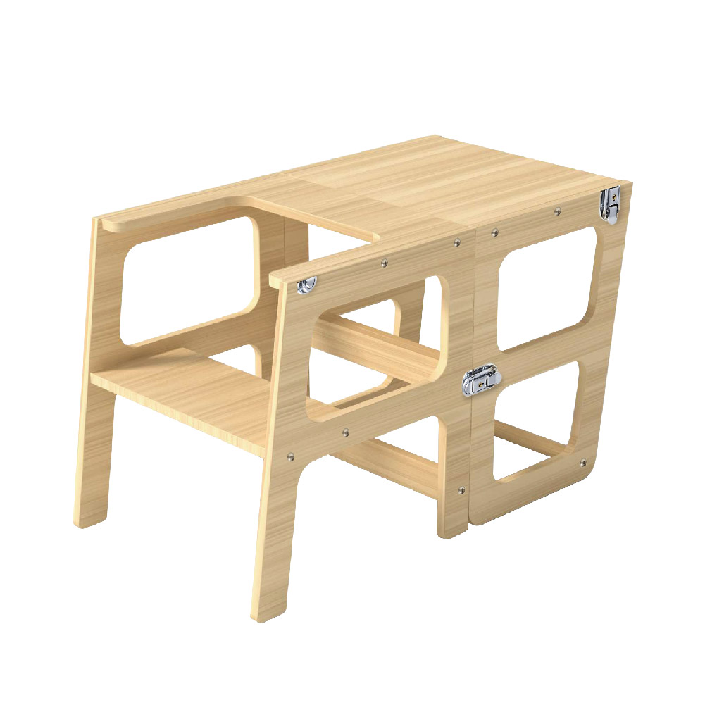 Children's two-in-one table and chair wooden tower step stool, foldable Montessori learning tower step stool for toddlers - Image 3