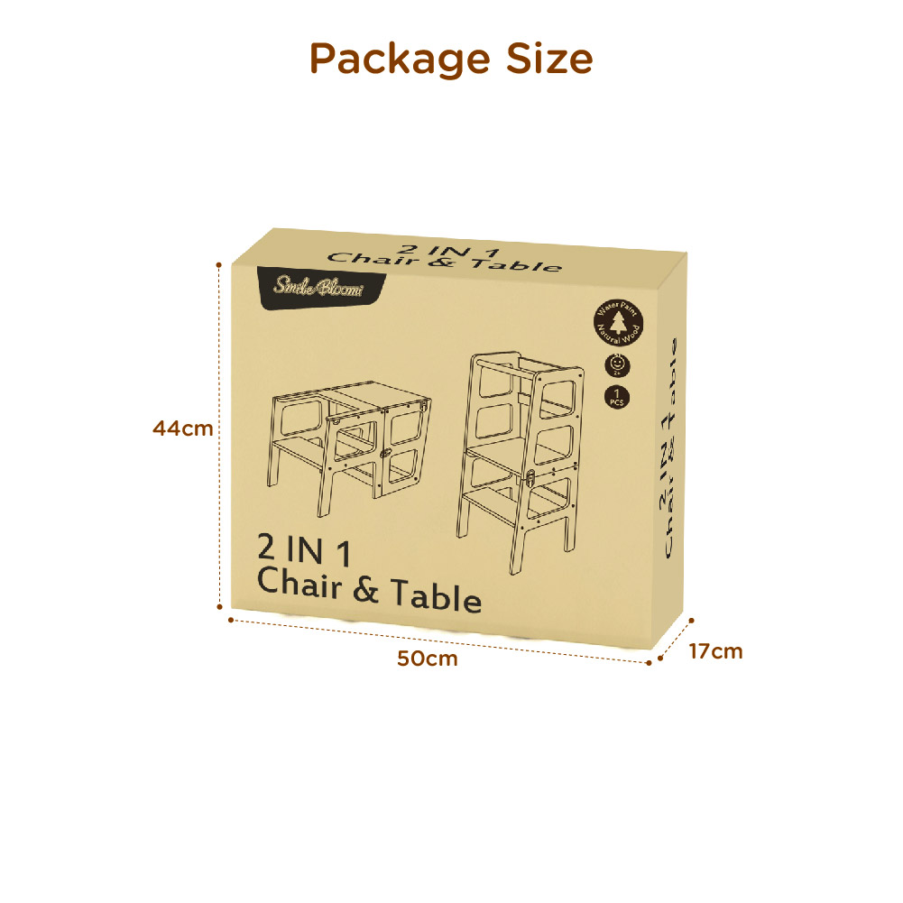 Children's two-in-one table and chair wooden tower step stool, foldable Montessori learning tower step stool for toddlers - Image 5