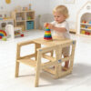 Children's two-in-one table and chair wooden tower step stool, foldable Montessori learning tower step stool for toddlers