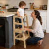 Children's two-in-one table and chair wooden tower step stool, foldable Montessori learning tower step stool for toddlers