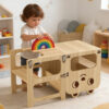 Children's 2-in-1 table and chair wooden tower step stool, foldable Montessori learning tower step stool for toddlers