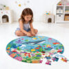 105 Pieces Children's Wooden Round Puzzle, Creative Underwater World Puzzle, Suitable for Boys and Girls, Educational Toys