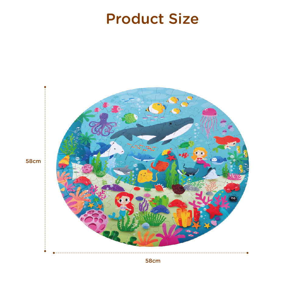 105 Pieces Children's Wooden Round Puzzle, Creative Underwater World Puzzle, Suitable for Boys and Girls, Educational Toys - Image 3