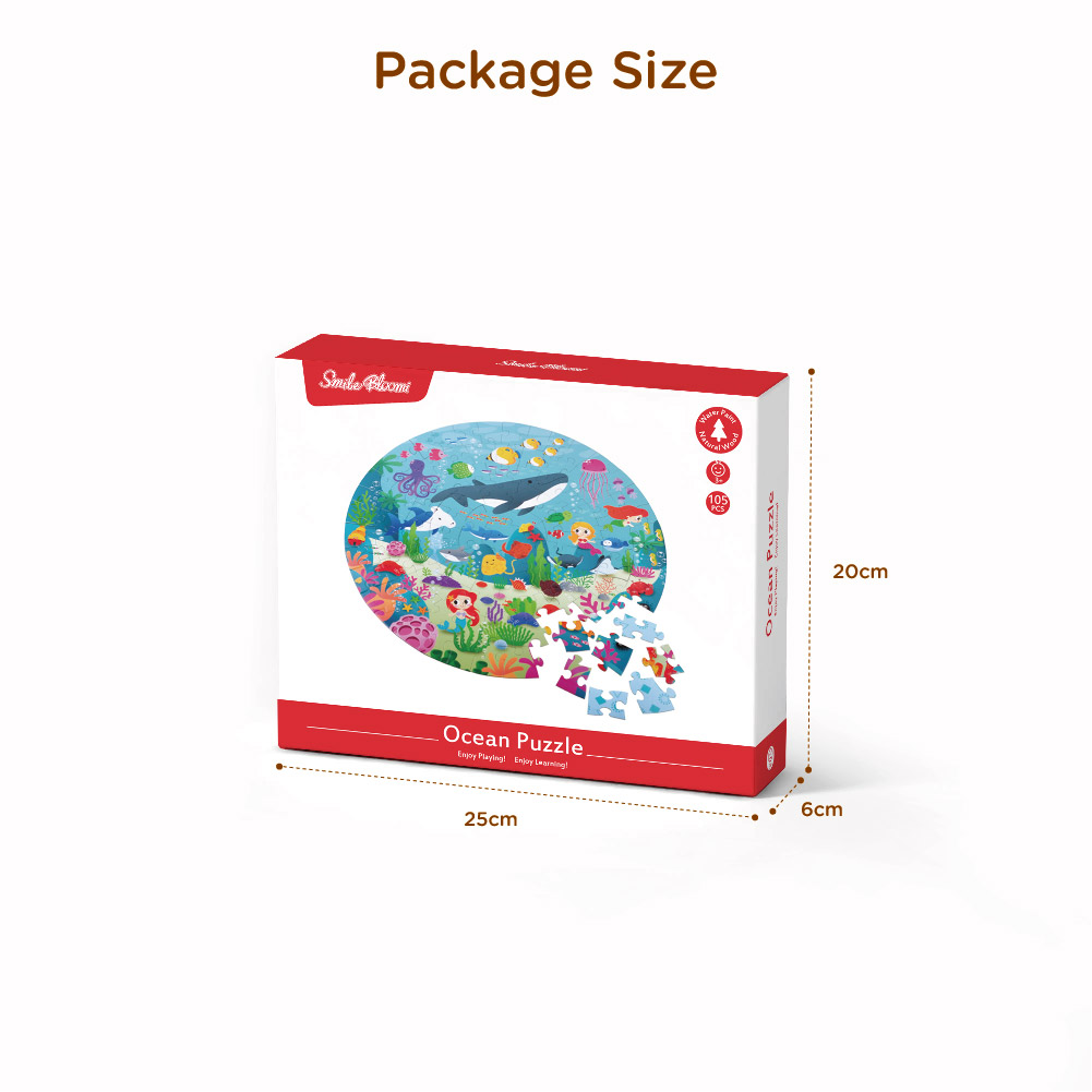 105 Pieces Children's Wooden Round Puzzle, Creative Underwater World Puzzle, Suitable for Boys and Girls, Educational Toys - Image 4