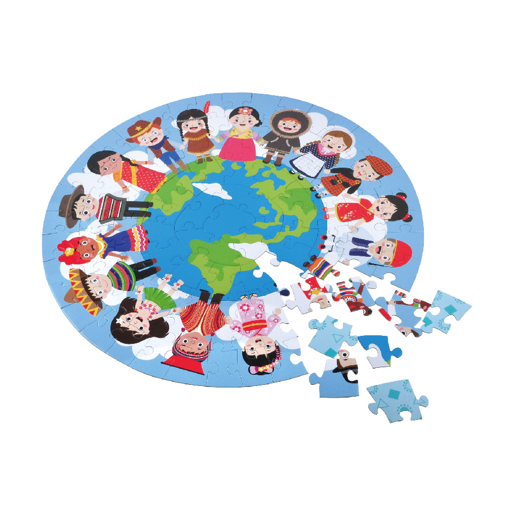105-piece Children's Wooden Round Jigsaw Puzzle, Creative Global Village Jigsaw Puzzle for Boys and Girls, Educational Toy - Image 2