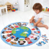 105-piece Children's Wooden Round Jigsaw Puzzle, Creative Global Village Jigsaw Puzzle for Boys and Girls, Educational Toy