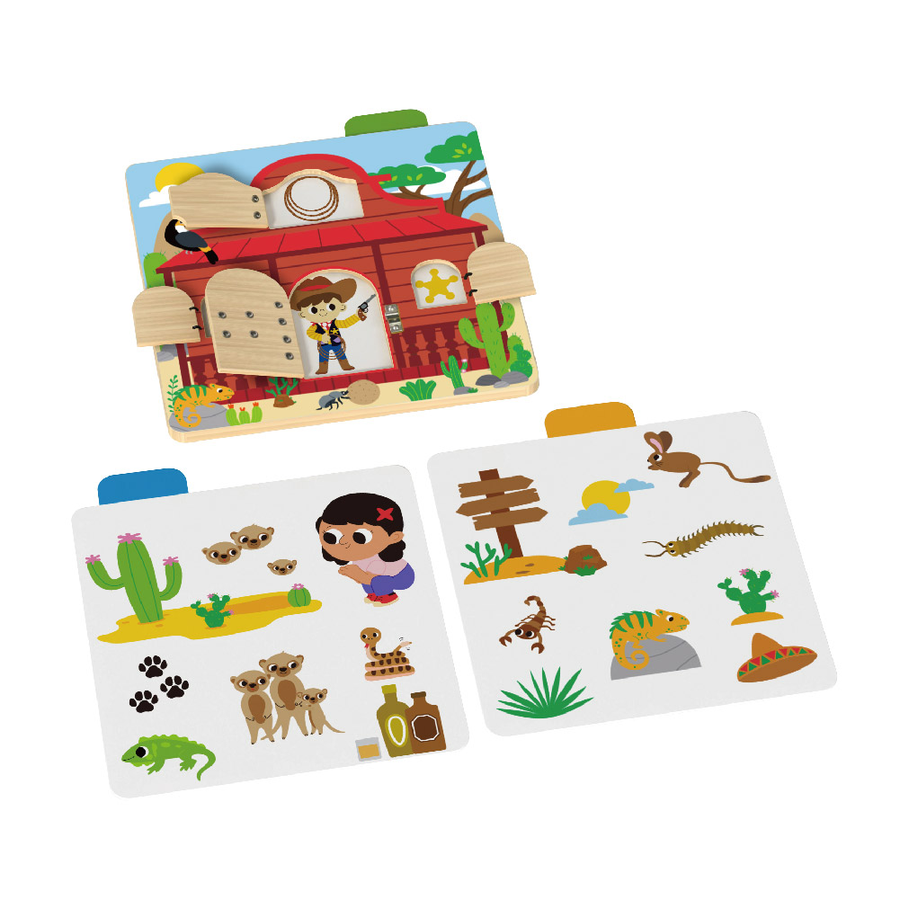 Wooden Puzzle Western Tavern Lock Montessori Wooden Door Toddler Busy Board - Image 2