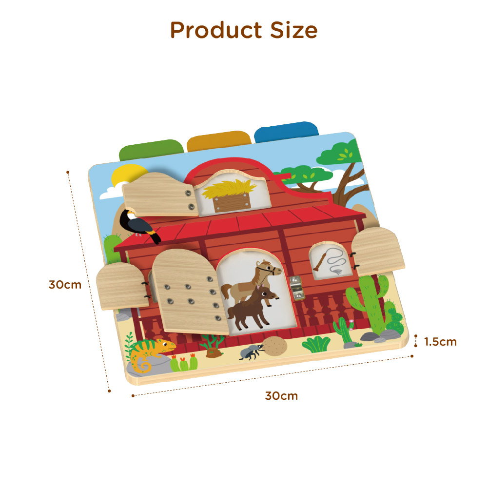 Wooden Puzzle Western Tavern Lock Montessori Wooden Door Toddler Busy Board - Image 4
