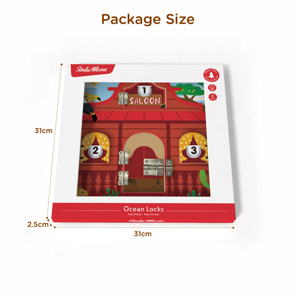 Wooden Puzzle Western Tavern Lock Montessori Wooden Door Toddler Busy Board - Image 5