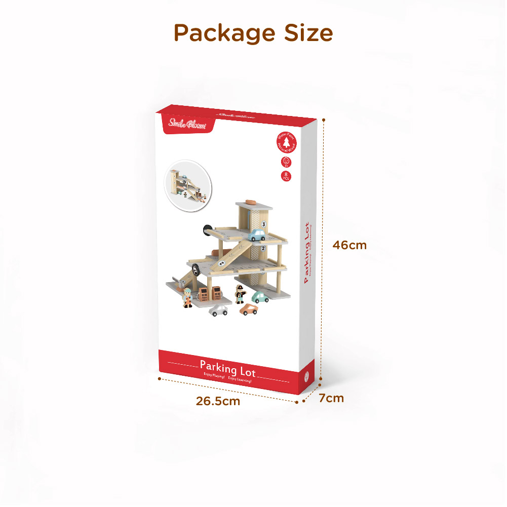 Wooden parking toy set, three-story parking lot with gas pumps, charging piles, ramps and elevators Preschool toys and role play - Image 4