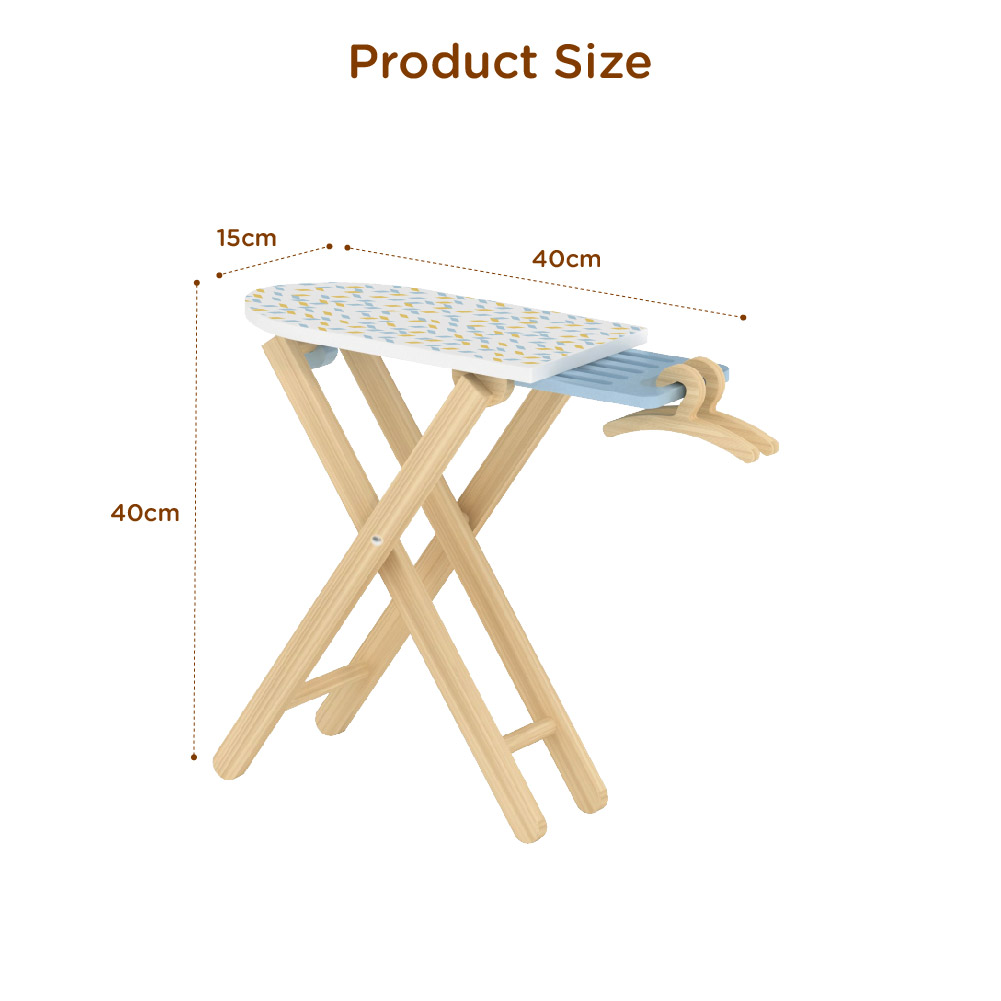 Wooden ironing board set, children's pretend play foldable ironing board table toys - Image 3