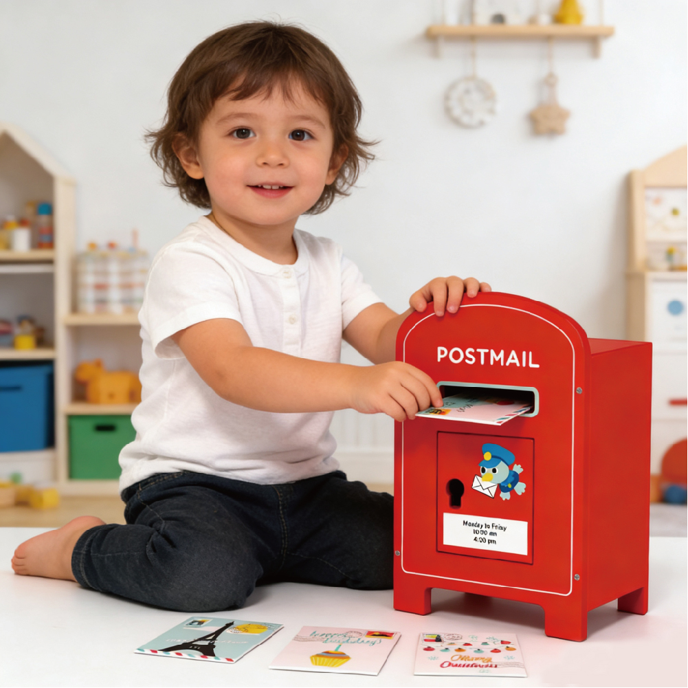 Wooden Toy Mailbox Role Play Stamp Envelope Game Children's Educational Toy