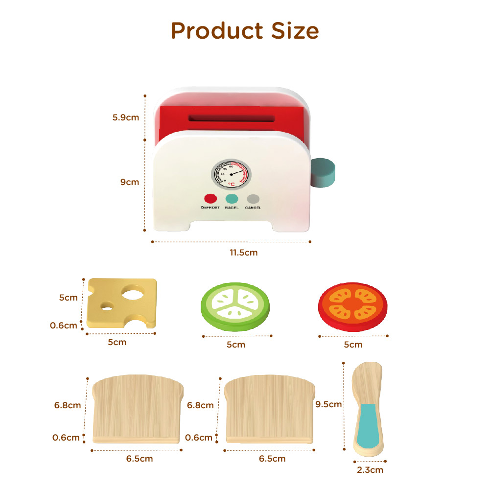 Wooden Toaster Kitchen Set Pop-Up Toaster Role Play Toy for Kids - Image 3
