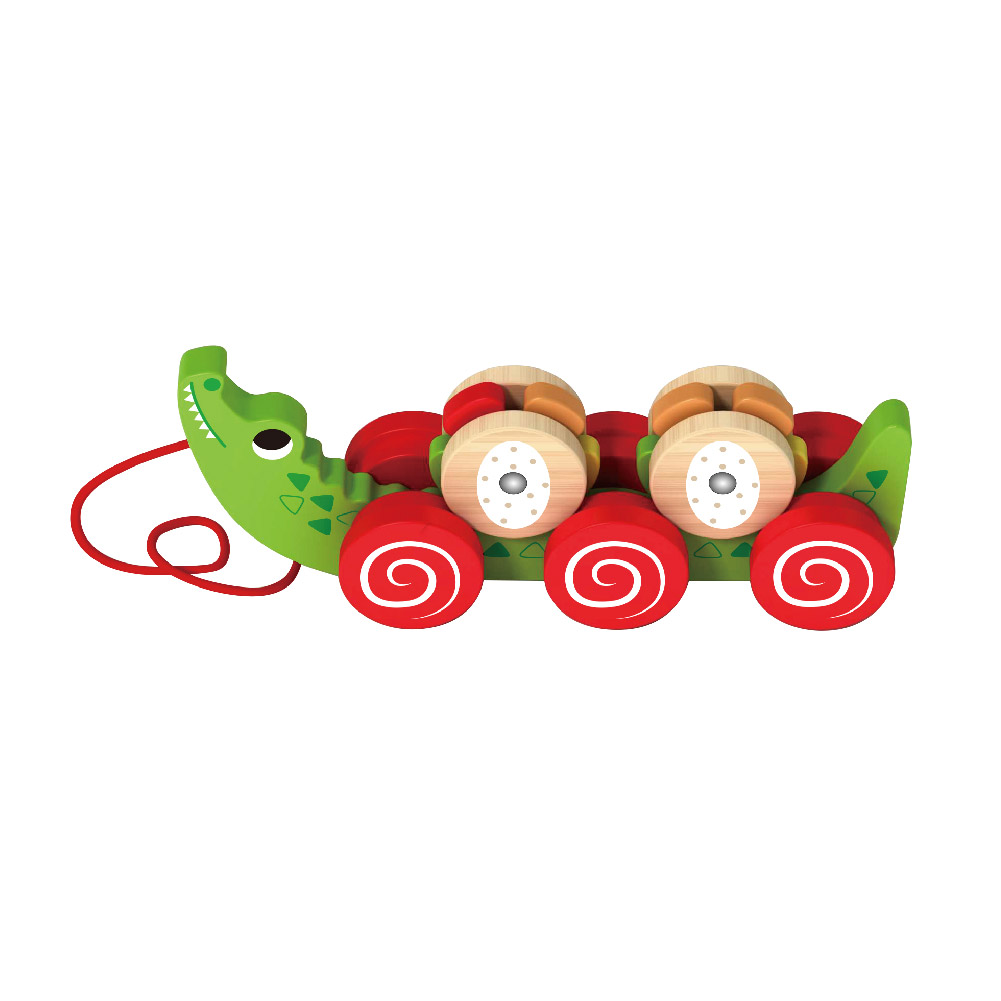 Wooden crocodile pull toy suitable for children to learn to crawl suitable for infants and young children - Image 2