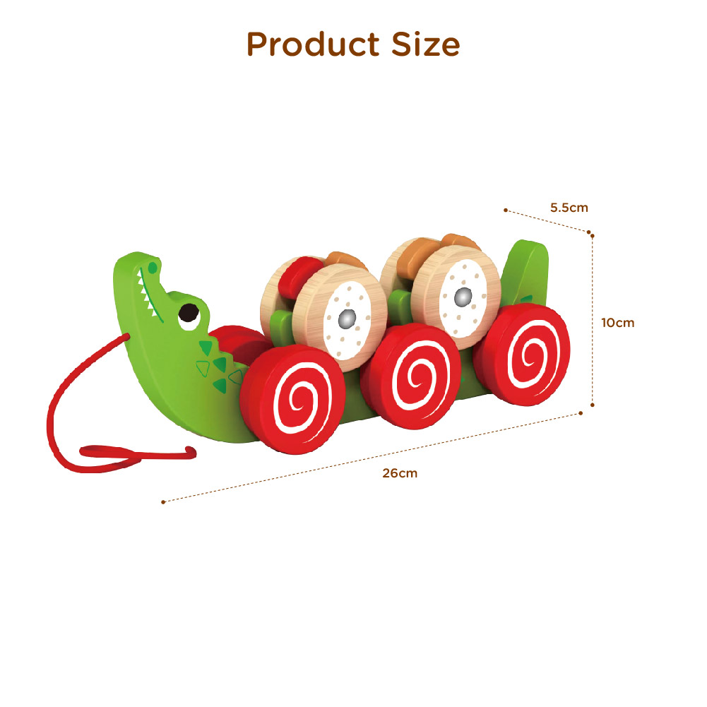 Wooden crocodile pull toy suitable for children to learn to crawl suitable for infants and young children - Image 3