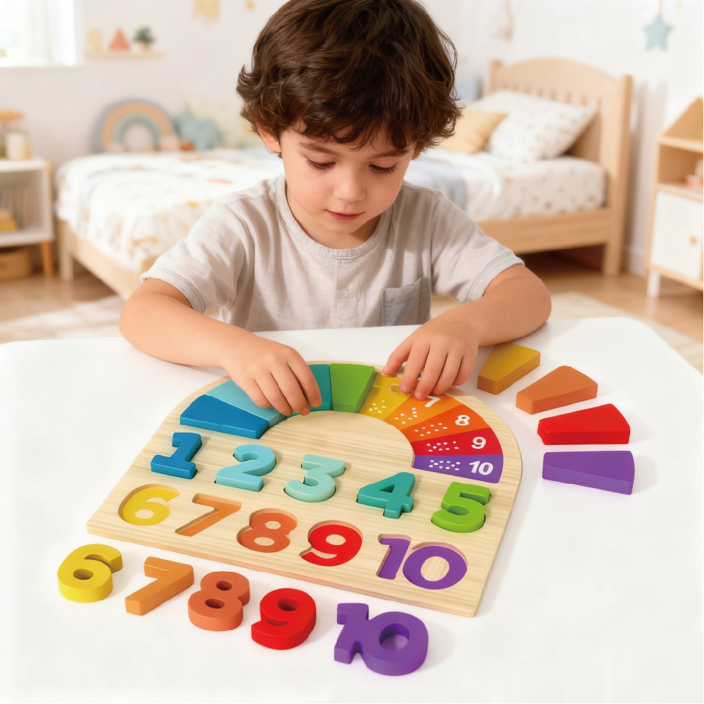 Wooden Number Counting Montessori, Numbers and Shapes Puzzles, Preschool Educational Puzzle Board Toys for Boys and Girls