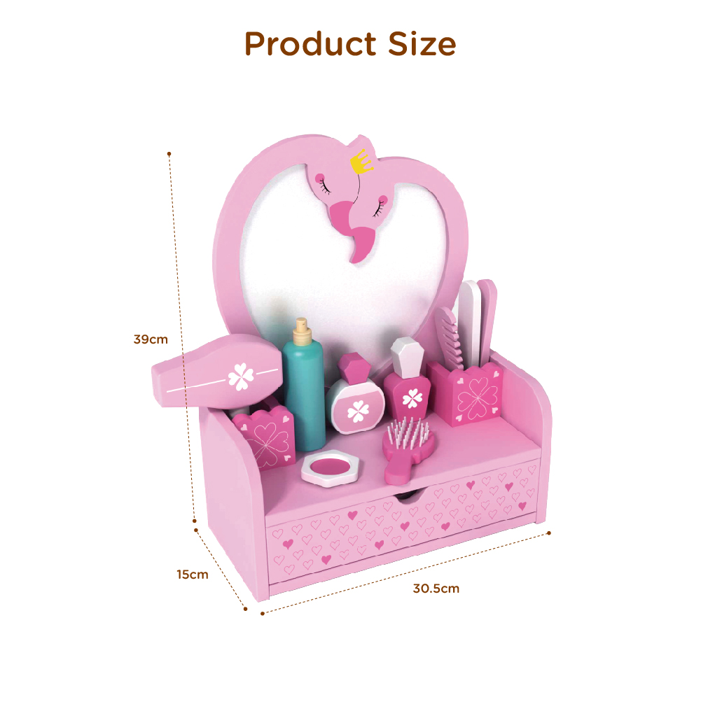 Wooden Makeup Desk Toy Set for Early Childhood Education Love Shaped Makeup Desk Girl Role Playing Pretend Toy Set - Image 3