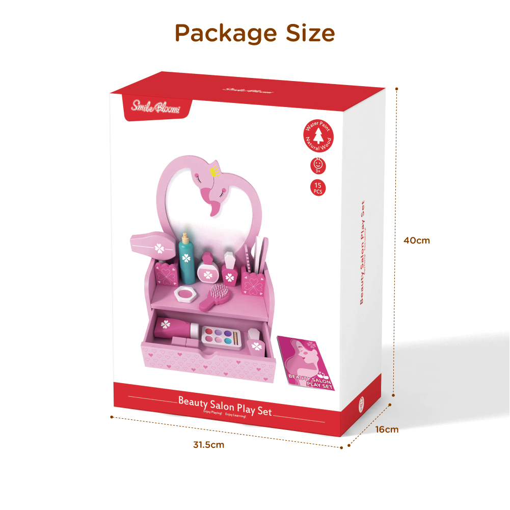 Wooden Makeup Desk Toy Set for Early Childhood Education Love Shaped Makeup Desk Girl Role Playing Pretend Toy Set - Image 4
