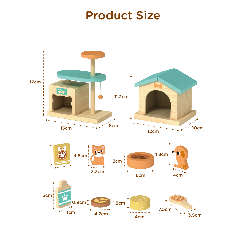 New Wooden Toy House Dog and cat Pet Set, Children's Pretend Pet Feeding Game Set - Image 3