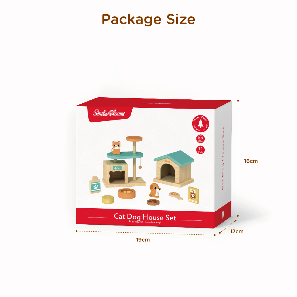 New Wooden Toy House Dog and cat Pet Set, Children's Pretend Pet Feeding Game Set - Image 4