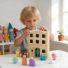 Montessori-Inspired Rainbow Wooden Doll Toy House Set Fun Educational Cartoon Model Toy for Children