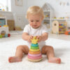 Children's Wooden Swinging Tower Set Toy Stacking Ring Building Block Set Color Recognition Puzzle Toy