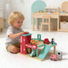 Wooden Mini Simulated Parking Lot Toy Children's Role Playing Wooden Garage Gas Station Toy