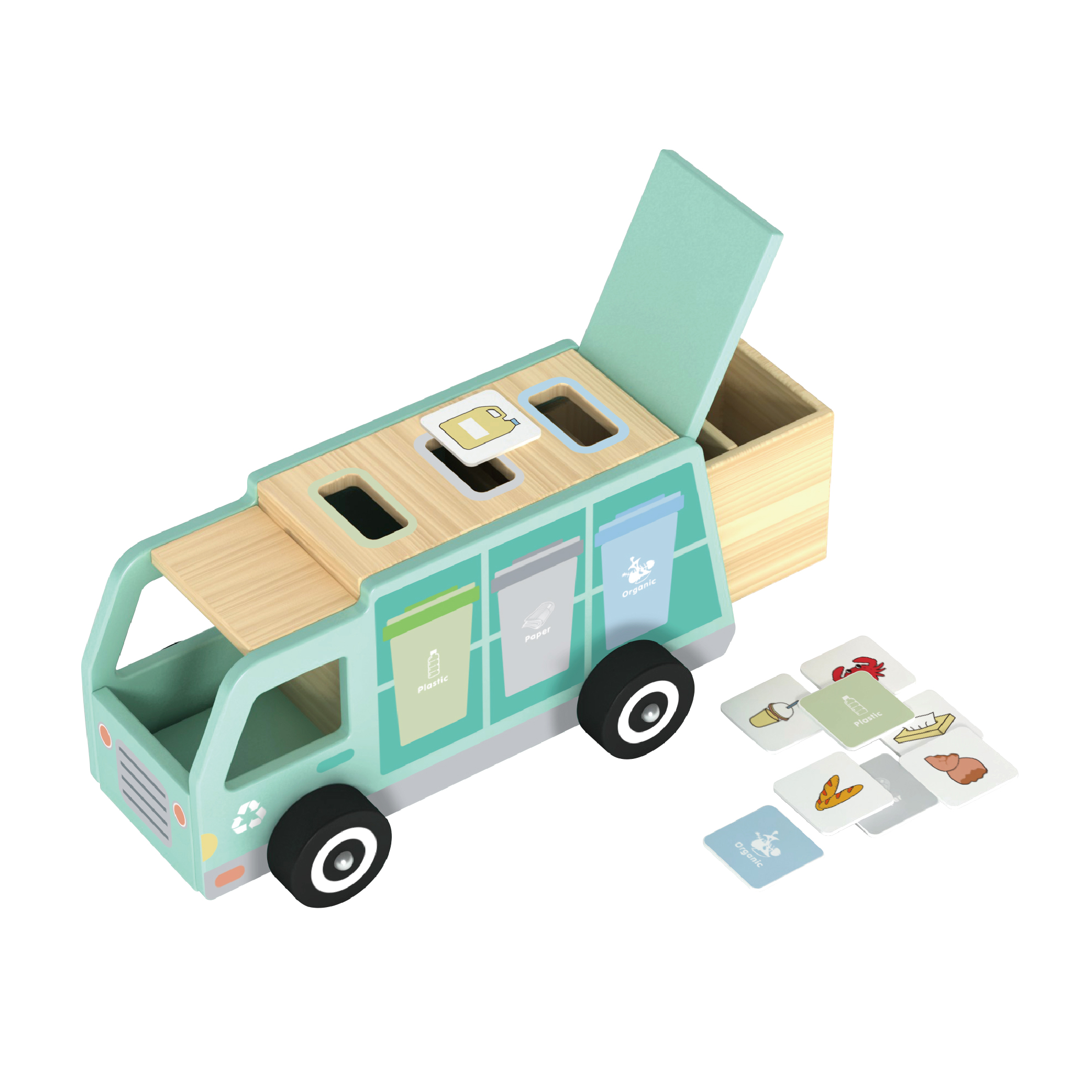 Wooden Garbage Truck Children's Puzzle Learning Garbage Classification Truck, Wooden Education Environmental protection Toys - Image 2