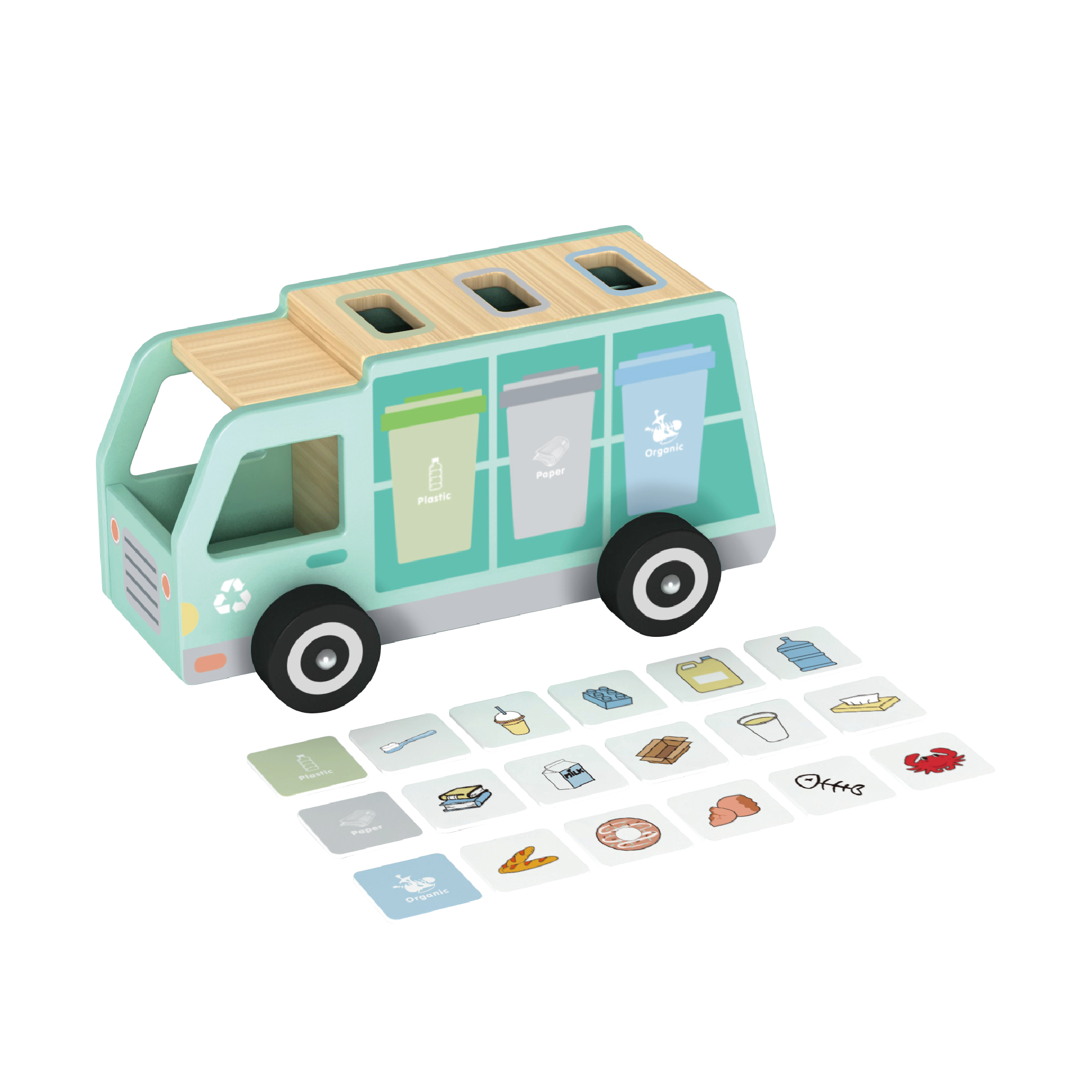 Wooden Garbage Truck Children's Puzzle Learning Garbage Classification Truck, Wooden Education Environmental protection Toys - Image 3