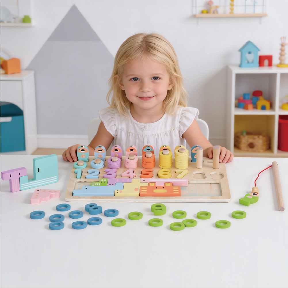 Wooden Montessori Multifunctional Puzzle for Irregular Children's Shapes Matching and Fishing Toys - Image 2